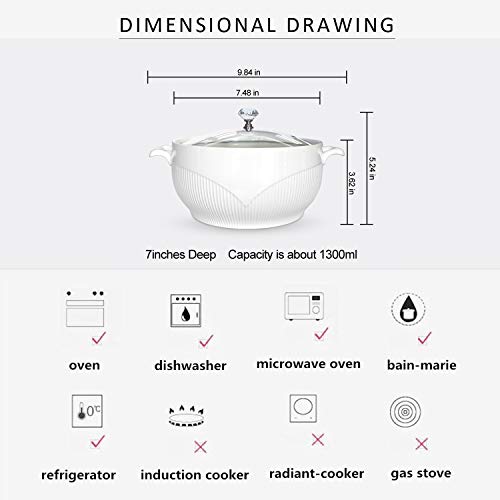 image for ABHOME Ceramic Soup Tureen with Glass Lid Porcelain Serving Tureen Sou