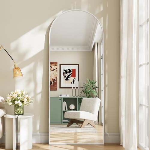 Image of Mirror Full Length, 26 inchx71 inch Large Arched Floor Full Length Mirror with Stand, Room Decor Big Full Body Floor Mirror with HD Tempered Glass Aluminum Frame for Bedroom Living Room, White