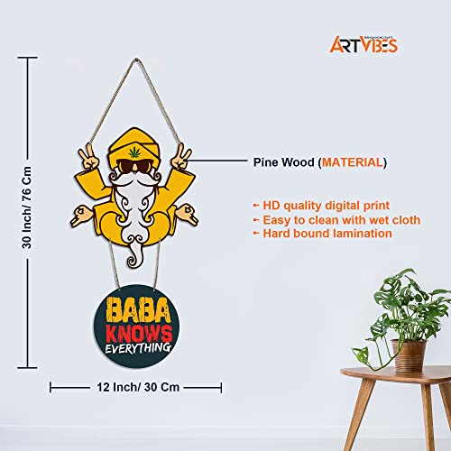 Image of Artvibes Baba Knows Printed Wooden Wall Hanger with Quotes for Home Decor | Office | Gifts | Living Room | Bedroom | Wood Decorative Items | Modern Decoration | Artworks Hangings (WH 5706N)
