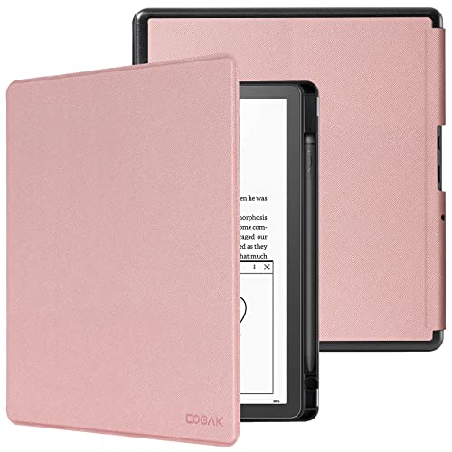 Image of CoBak Case for Kindle Scribe - All New PU Leather Cover with Auto Sleep Wake Feature for Kindle Scribe 10.2 inch 2022 & 2024 Released with Pen Holder,Rose-Gold