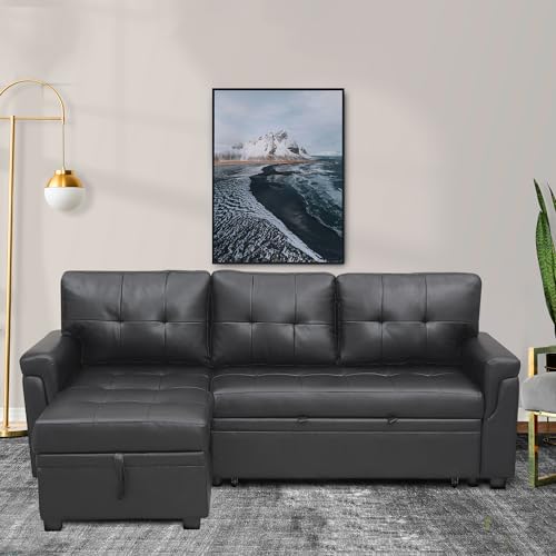 Naomi Home Modern Sectional Sofa with Storage Chaise Black/Air Leather Naomi Home Modern Sectional Sofa with Storage Chaise Black/Air Leather