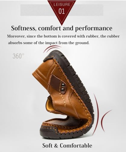 Men's Black Leather Loafers, Casual Business Shoes, Slip-On, Round Toe, Flat Heel, Maximum Cushioning, Water Resistant, Summer, Size 991 (US)2