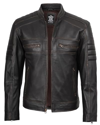 Image of fjackets Leather Jacket Men Real Lambskin - Cafe Racer Moto Style, Stand Collar Zip Up Jacket
