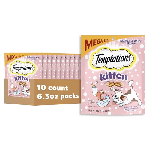 Temptations Kitten Crunchy and Soft Cat Treats Salmon and Dairy Flavor, 6.3 oz. Pouch, (Pack of 10)