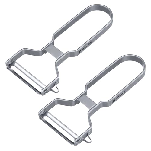 Westmark 2x Edelstahl Sparschäler – Stabiler klassischer U-Schäler mit 2-seitig schneidender Klinge und Aushöhler für Schadstellen – für Rechts- und Linkshänder