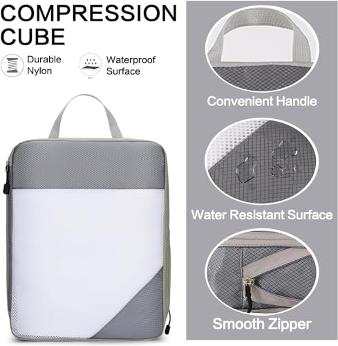 Image of House of Quirk Polyester Compression Packing Cubes for Travel - 4 Set Organizers, Compressible Essentials (Sky Blue)