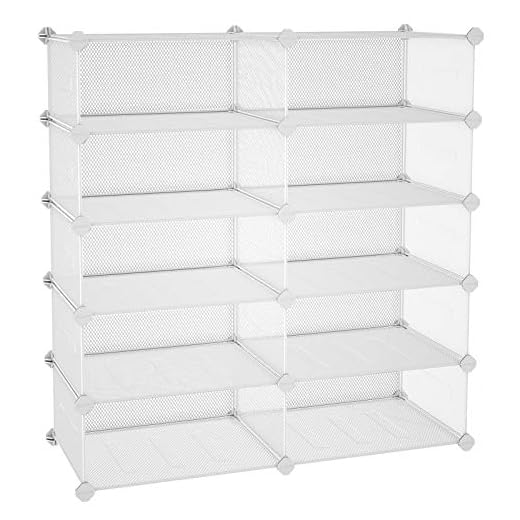 SONGMICS Zapatero con 10 Cubos, Estantería con Estantes de Malla de Metal, Armario Modular para Zapatos, Organizador Multiusos, Blanco LPL25W