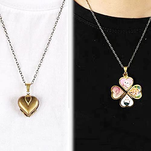 Acxico 1Pcs Gostear Cute Four leaf Clover Love Heart Pendant Photo Locket Necklace That Holds 4 Pictures for Women