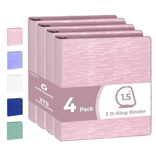 PR 3 D-Ring Binder 1.5 Inch, PVC-Free, 375 Sheets, Pink