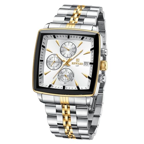 FORSINING Relojes para Hombre de Negocios, de Cuarzo, analógicos, Deportivos, Resistentes al Agua, Reloj de Pulsera para Hombre, cronógrafo multifunción, de Acero Inoxidable Azul (Gold)