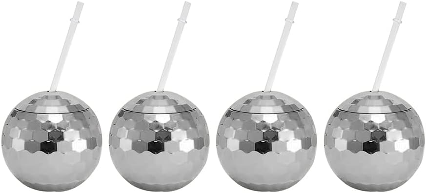 Fiorky Taza de bola de discoteca con tapa y popotes, 600 ml, taza de cóctel KTV, discoteca, fiesta, pajita, copa de vino, jugos, taza, bar, herramientas para fiestas temáticas, viajes, discoteca, bar