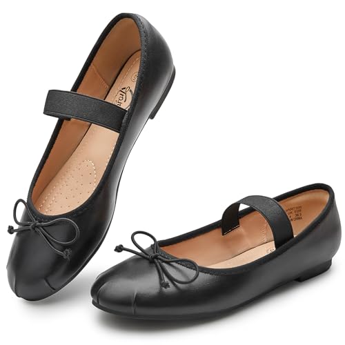 Image of Trary Flats for Women Closed Round Toe Ballet Flats Mary Jane Shoes Women with Elastic Strap Cute Bowknot Comfortable Dress Shoes for All-Year Daily Work Casual Wear