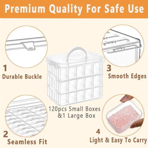 Image of 120pcs Bead Storagebead organizer boxes,3-Tier bead organizer boxes and craft storage boxes,Bead storage Stackable portable box,DIY Jewelry Craft Nails, Bracelets, Jewelry, (120pcs 2.09 x 1.57 x 0.8)