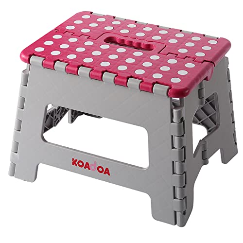 KOADOA Taburete plegable para escalones, taburete plegable de 9 pulgadas, antideslizante, ligero, plegable para cocina, baño, dormitorio (rojo) Cover