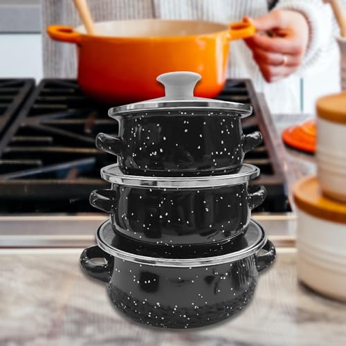 Qianly Conjunto de 3 peças de panelas esmaltadas, mini panelas esmaltadas, utensílios de cozinha, co