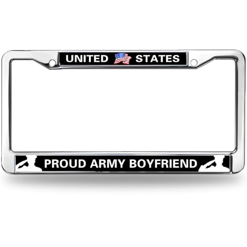 Image of Proud American Army Boyfriend American Flag Pattern Proud Military License Plate Frame Custom Army Boyfriend Exclusive License Plate Frame Stainless Steel