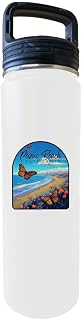 R and R Imports Pismo Beach California Butterfly Beach Design Souvenir 24 oz Insulated Stainless Steel Tumbler Water Bottle with Screw on Lid White Single