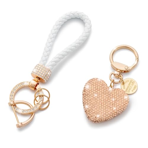 CHUQING Geflochtener Schlüsselanhänger, Auto-Schlüsselanhänger, Champagner Schlüsselbund Mit Glitzernden Strasssteinen, Strass-Schlüsselanhänger Für Damen
