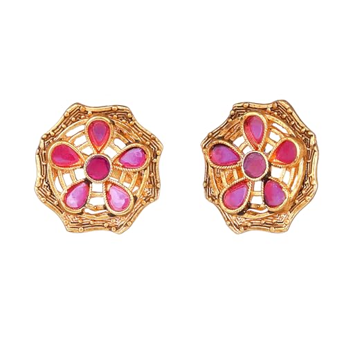 Image of Estele Elegant Flower CZ Stud Earrings with Matte Finish for Women