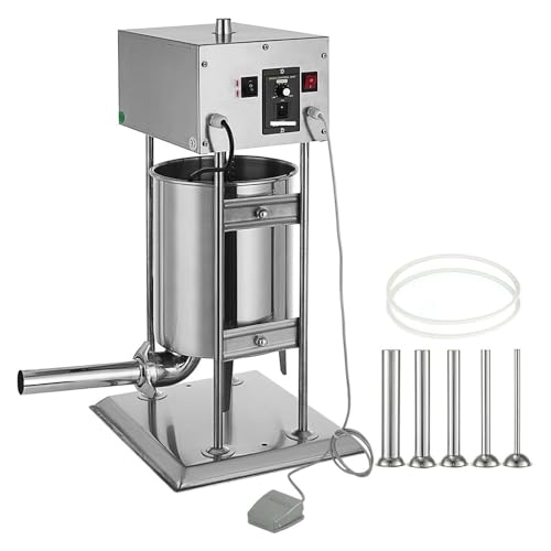 Relleno de salchichas eléctrico de 10L/12L/15L, embutidor de salchichas, fabricante de salchichas, grado comercial Vertical con 5 embudos de llenado,Potente y eficiente(15L)