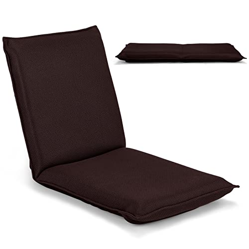 LIFEZEAL Silla de Suelo Plegable, sillón Lectura con Respaldo Ajustable de 6 Posiciones, Silla de Piso con Superficie de Malla, para Leer, meditación, Yoga (marrón)