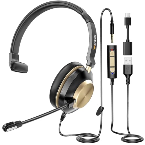 Wantek Headset with Mic, USB Headset with Microphone, Computer Headset with Noise Cancelling Microphone for Laptop PC, Mute in-line Controls