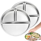 2 Stück Edelstahl Teller Baby,Edelstahl Kinderteller,23cm Portionskontrollteller Mit 3 Fächern,EdelstahlSaugnapf Teller,Unterteilt Kinderteller Set,Babyteller Mit Saugnapf,Für Heimkindergarten Schule