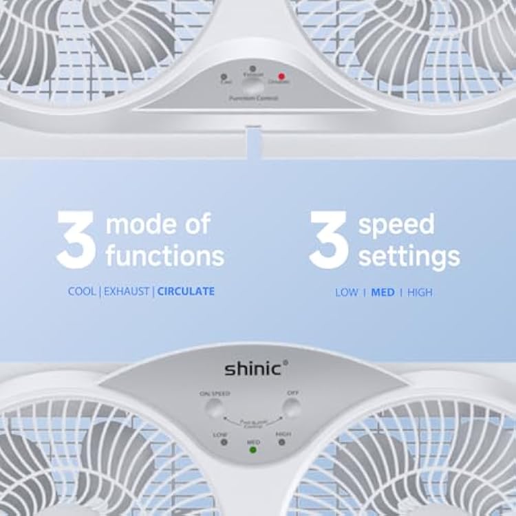 shinic 9 Quiet Window Fan with Remote Control - 2026 Upgraded, 3-Speed Reversible Airflow, Includes Removable Bug Screen, Dust Cover & Foam Sealing Tape, Expandable Panels 24-37, ETL Listed
