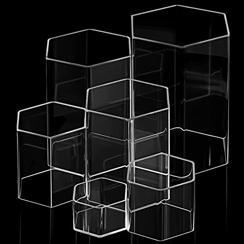 Jetec 6 Pieces Hexagonal Jewelry Display Risers Hexagonal Display Riser Stands Acrylic Hexagonal Jewelry Showcase Acrylic Jewelry Display Stand Riser for Accessories Jewelry Display, 6 Sizes (Clear)