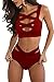 Prograce Women's Sexy Criss Cross High Waisted Bandage 2PCS Bikini Set, M Wine