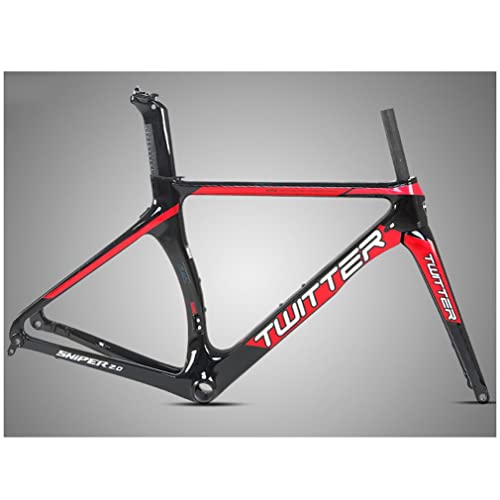 QHIYRZE Road Bikes Frameset Disc Brake Thru Axle Carbon Fiber Racing Frame 46/48/50/52/54cm Internal Routing? for 700C Wheel (Color : Black Red, Size : 54CM)
