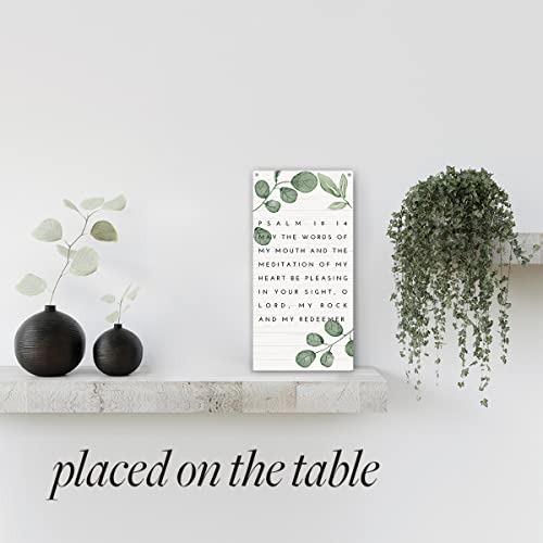 Rustic Christian Gifts For Women Religious Wood Sign Home Farmhouse Wall Hanging Decor Inspirational Wooden Wall Art Décor Decorative Plaque For Home Office Kitchen Bedroom Bathroom Psalm 19 14 #TOP3