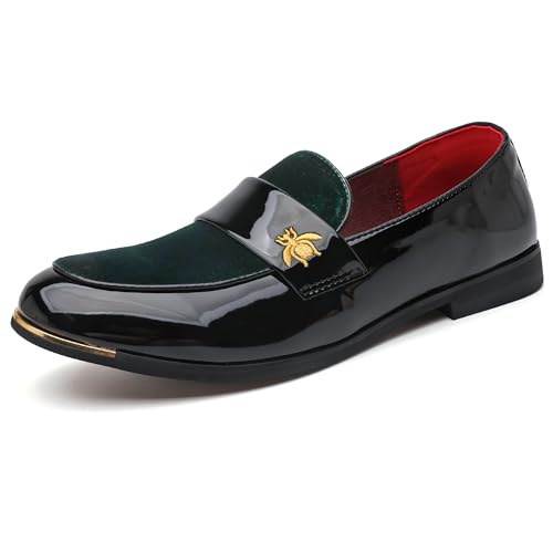 HLLQ Men's Casual Dress Loafers Gold Bee Embroidery, Glitter Velvet Shiny Patent Leather Slip-on for Party Work Daily Wear Size 12 by HLLQ - Used condition - US$32.37
