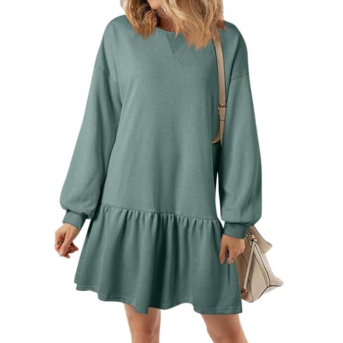 Women Sweatshirt Dress Long Sleeve Crewneck Pullover Fall Babydoll Dressy Tops Flowy Ruffled Sweatshirt Mini Dresses