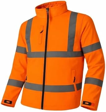 Hi Vis Soft Shell Jacket   Premium Reflective High Visibility Safety Workwear, Lightweight Breathable Security Jacket with Pockets, S 4XL