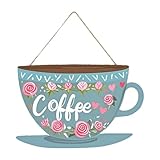 Oshhni Letrero Decorativo para Puerta de cafetería, Letrero Comercial de 11 x 7 Pulgadas, Placa para Taza, para decoración de Ventanas de cafeterías y, Azul Claro
