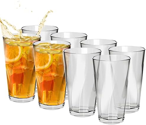 WANCHIY 600ml Plastic Tumblers Set of 8, Drinking Glasses, Reusable Plastic Cups, Juice Glasses, Highball Water Glasses, Stackable, BPA-Free, Shatter-Proof, Dishwasher-Safe