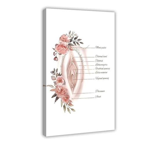 Floral Vagina Anatomy Art Female Reproductive System Poster Print for Teen Boys Room Wall Art Canvas Painting Print Frame 20x30inch