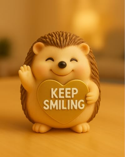 iStatue Resin Hedgehog Figurine “Keep Smiling” Heart Sign, Hand-Painted Cute