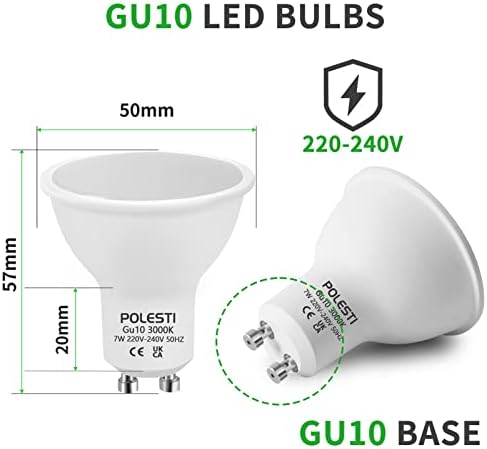 POLESTI 7W GU10 LED Bulbs, Warm White 3000K, 70W Halogen Spotlight Equivalent, 620lm, 120 Degree Beam, LED Spot Light Recessed Lighting, Non-Dimmable, Pack of 10