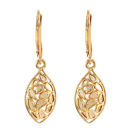 Dangle Drop Earrings 0.5 Ct 925 Sterling Silver 14K Yellow Gold Plated Polki Diamond
