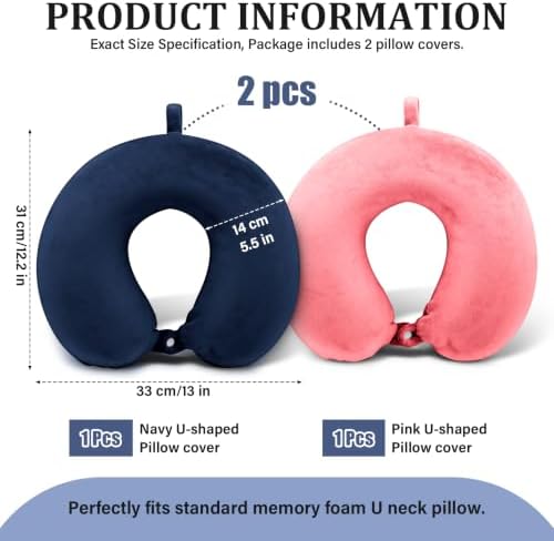 Philbinden 2 Packs Travel Neck Pillow Cover, Reusable U Shaped Washable Cover (Dark Blue Pink) - 1