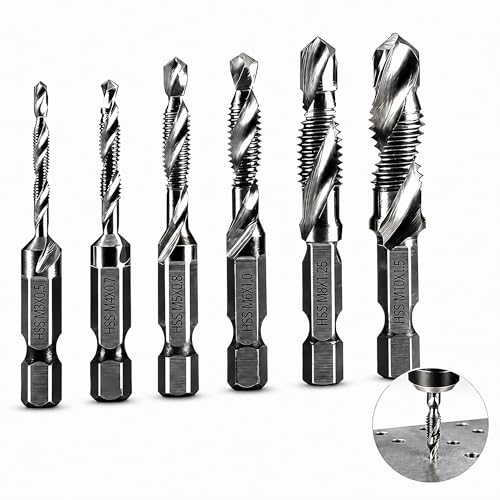 Image of 6 Pcs HSS Drill and Tap Bit Set for Metal, Titanium Coated