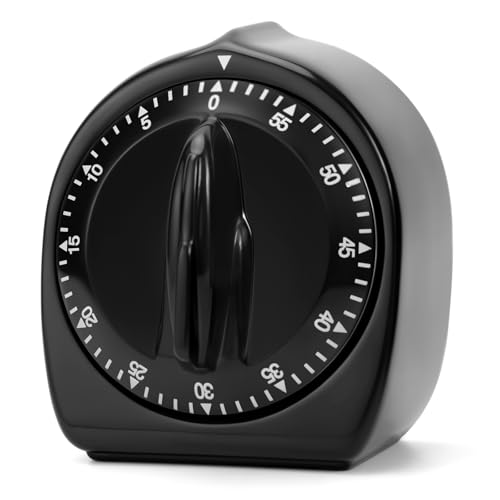 Kitchen Timers for Cooking, 60 Minute Wind Up - Chef Cooking Timer with Loud Alarm,100% Mechanical Desk Timer -No Batteries Required - Manual Countdown timers for Home, Study and Cooking (Black)
