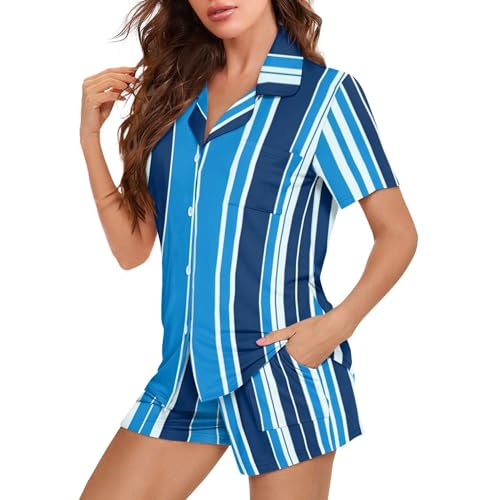 Image of Pjs Womens Short Sleeve Button Down Pajamas Set Two-Piece Nightwear with Pockets