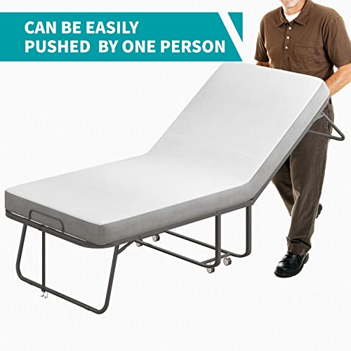 Balus Folding Bed With Mattress For Adults, Foldable Bed With 4''Memory Foam Mattress, Portable Rollaway Guest Bed With Dustproof Bag & Baffle, Fold Up Bed With Metal Frame Space Saving (Standard) #TOP5