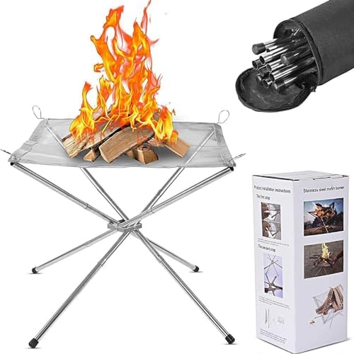 22 inch Portable Fire Pit for Camping,Large Upgrade Collapsing Stainless Steel Mesh Outdoor Fire Pits for BBQ Heating Bonfire Barbecue Patio Backyard Garden (Carrying Bag Included)
