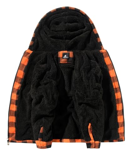 Image of V VALANCH Boys Flannel Jacket Hooded Fleece Lined Zip-up Hoodies Plaid Coat for Kids