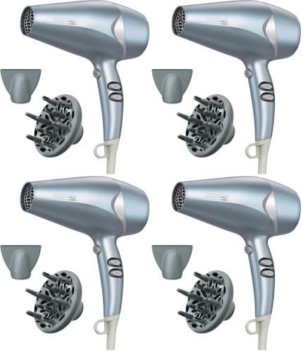 Image of INFINITIPRO by CONAIR Hair Dryer with Diffuser, Quick Style & Shine Blow Dryer, Frizz-Free Hair, Blue (Pack of 4)