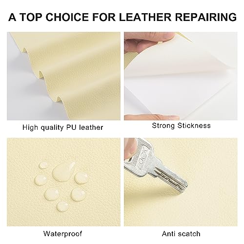 Image of YAFLC Leather Repair Patch for Furniture, 4 inch x 63 inch Self-Adhesive Leather Repair Tape for Couches, Car Seats, Sofa Jackets, Handbags - Beige, Yellow